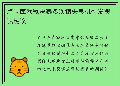卢卡库欧冠决赛多次错失良机引发舆论热议